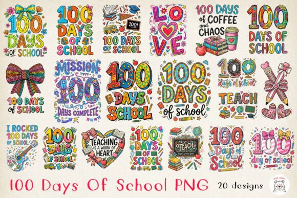 100 Days Png Bundle for School Creators