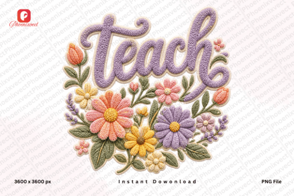 Chenille Boho Teacher Floral Teach PNG