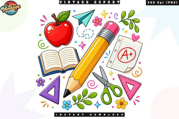 Colorful Classroom Supplies Clipart PNG Design
