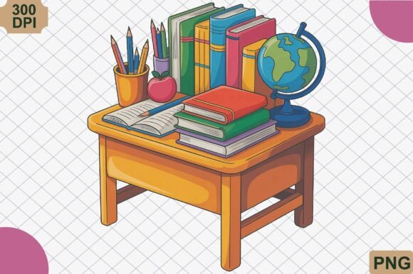 Colorful School Desk with Books PNG: A Design Evaluation for Educational Creations