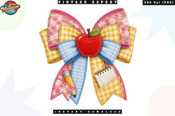 Cute Classroom Bow Patchwork PNG Design