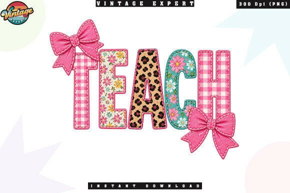Elevating Classroom Creativity with the Cute Teach Bow Teacher Patchwork PNG