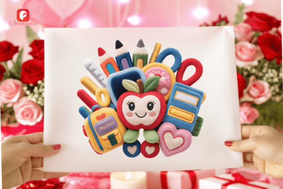Kawaii Chenille Apple School Clipart