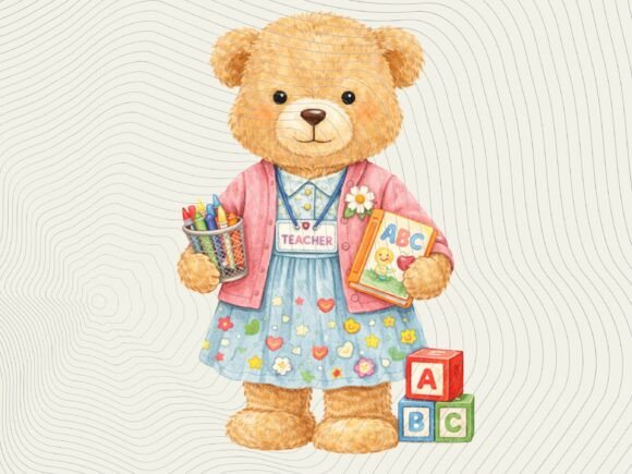 Kindergarten Teacher Bear PNG for Early Learning
