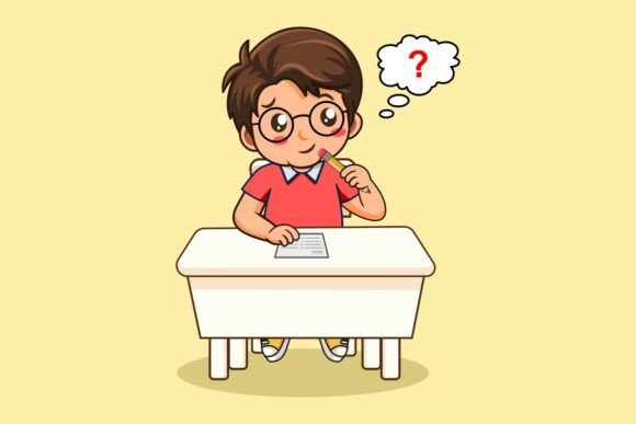 Little Boy Thinking While Doing Homework