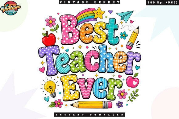 Retro Best Teacher Ever Patchwork PNG Design