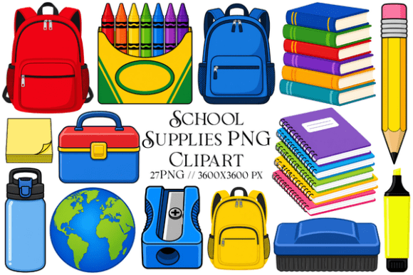 School Supplies PNG Clipart for Creative Projects