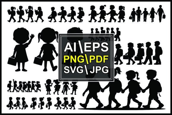 Silhouettes of Children Walking Backpack: A Visual Guide to Childhood Journeys