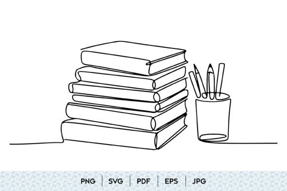 Stacked Books with Pencil Holder: A Minimalist Design Asset