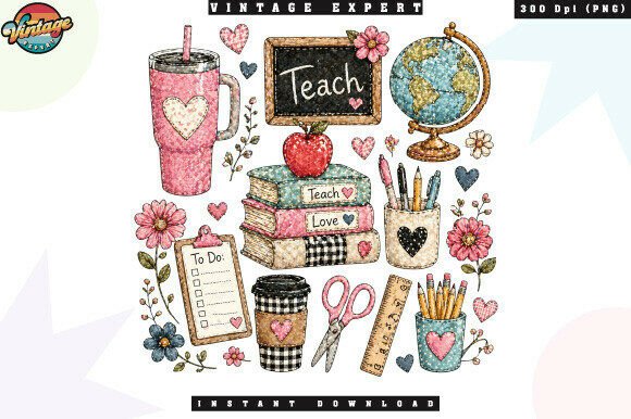 Teacher Faux Glitter School Elements PNG